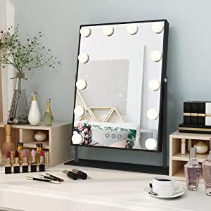 Hansong Black Vanity Mirror Makeup Mirror with Lights 12 Dimmable LED Bulbs Lighted Makeup Mirror Touch Screen Control 10X Magnification
