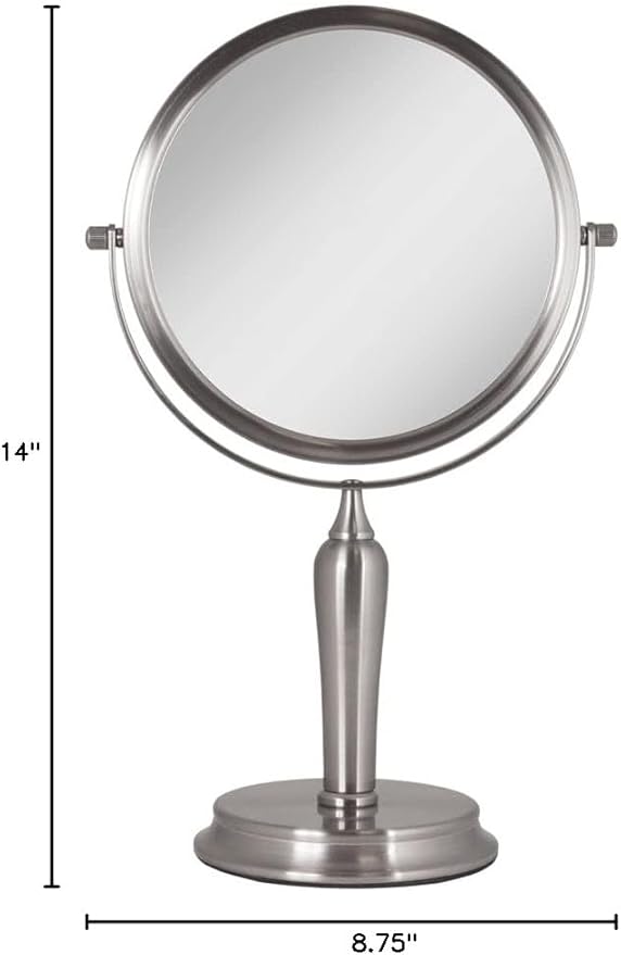 Zadro Anaheim 8.75” Round Non-Lighted Makeup Mirror 5X 1X Magnifying Makeup Mirrors Rotating Head Makeup Mirror for Desk