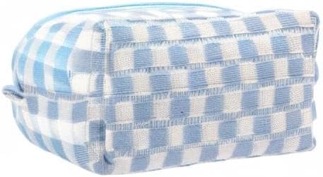 PAZIMIIK Checkered Makeup Bag for Purse Portable Zipper Make Up Pouch Small Cosmetic Case for Travel Accessories (Blue)
