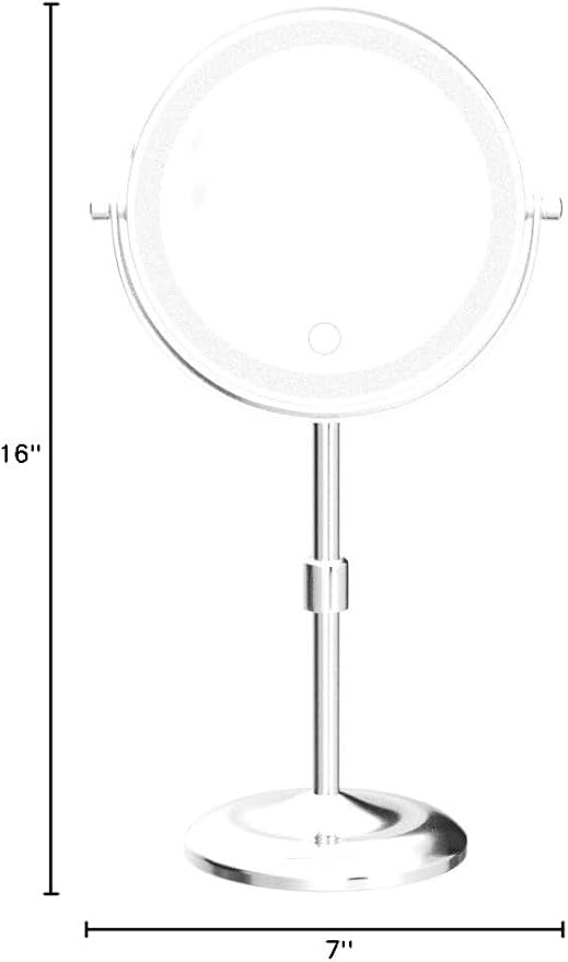 Gospire 7" Lighted Makeup Mirror with Magnification 10X/1X, Height Adjustable & 3 Color Dimmable Lights, 360° Swivel Double Sided Light up Rechargeable LED Cosmetic Vanity Cordless Standing Mirror