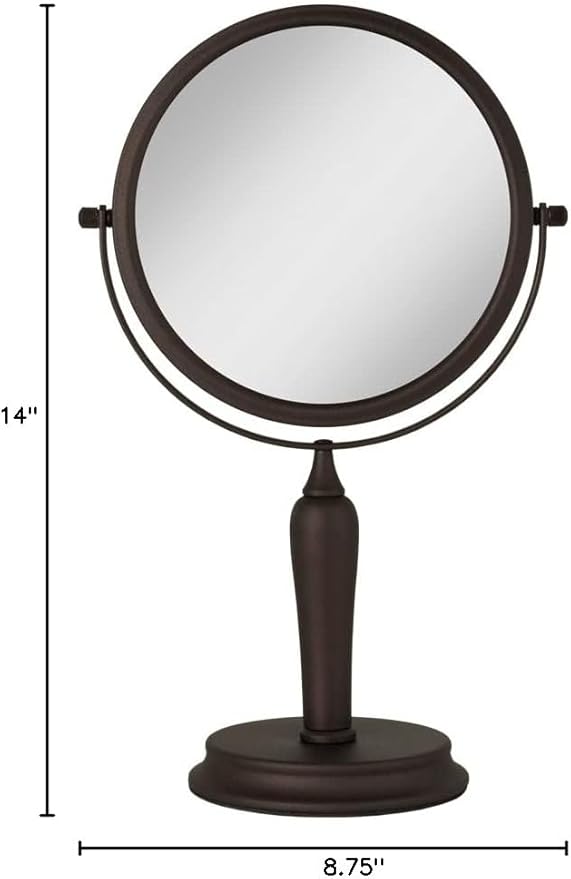 Zadro Anaheim 8.75” Round Non-Lighted Makeup Mirror 5X 1X Magnifying Makeup Mirrors Rotating Head Makeup Mirror for Desk