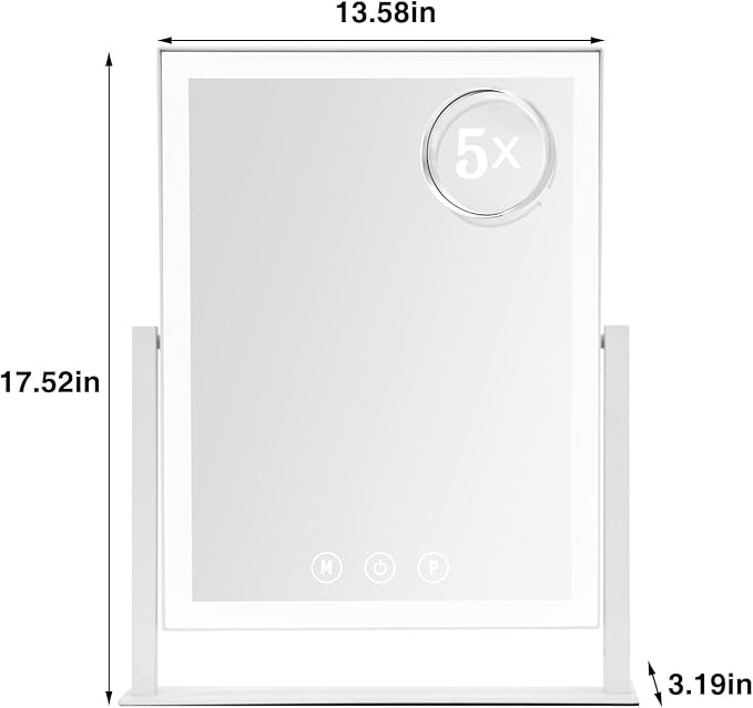 Lighted Makeup Mirror, Hollywood Vanity Mirror with 5X Magnification Mirror, 360°Rotation Touch Control, 3 Color Lighting for Desks Bedroom Dressing Room, Large