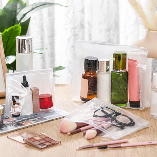 Xuniea 50 Pcs Mini Clear Makeup Bag Small Clear Zipper Pouch Travel Plastic Cosmetic Organizer Waterproof for Toiletries Swimsuit Bikini Bathing Suit(7.1'',8.6'',9.8'',Transparent)