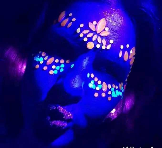 6Sets Noctilucent Face Gems Blacklight Body Stickers Glow in The Dark Lumino Face Jewels Fluorescent face Tattoo Crystals Rhinestone Sticker Body Jewelry Party Accessories for Halloween