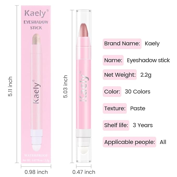 Kaely 2in1 Cream Eye Shadow Brightener Sticks for Eyes, Pencil Eyeshadow Applicator Stick Waterproof Pigmented, Eye Shadow Palette Highlighter Makeup, sombras para ojos, 37 Rose Gold Shimmer