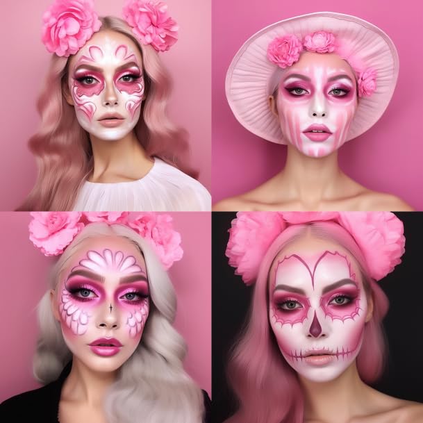 BOBISUKA Pink Face Body Paint, High Pigmented Oil-based Painting Kit, Creamblend Facepaint for Sugar Skull Makeup, Clown Halloween Cosplay, Costume, SFX Special Effect and Theme Parties(2.1 Fl.oz)