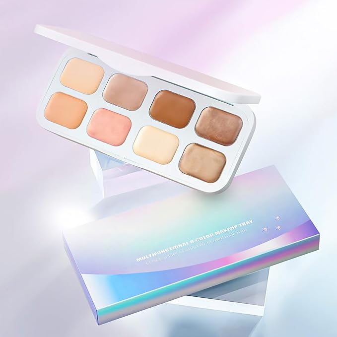 Kaely 8 Colors Cream Eyeshadow Contour Highlighter Palette Makeup, Nude Rose Pink Chocolate Coffee Beige Brown Matte Shimmer Glitter Highly Pigmented Eye Shadow Palette for Older Women Waterproof