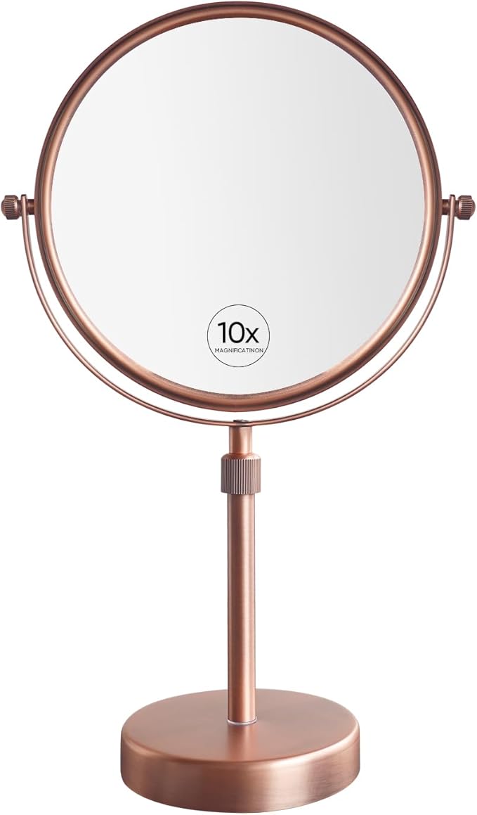 Nicesail Table Mirror 1X 10X Magnifying Mirror Double Sided, Makeup Mirror for Desk 360 Rotation 8 Inch Face Mirror, Matte Rose Gold