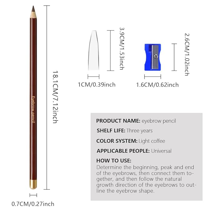 6Pcs Light Brown Eyebrow Pencils for Women,Wooden Hard-Core Eyebrow Eyeliner Pencil,Sharpener Included,Long Lasting Waterproof Sweat-proof Create a Natural Eye Brow Makeup,Beginner Brow Pencil