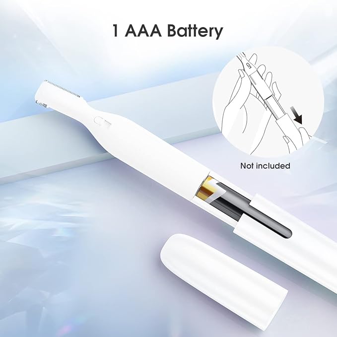 TOUCHBeauty Eyebrow Hair Trimmer for Women, Painless Precision Eyebrow Shaper, Pen-Shaped Hair Remover Razor for Face Chin Neck, Upper-Lip, Peach-Fuzz Mini Sized Battery-Operated, White, 1658A