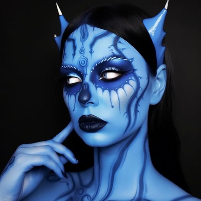 White Black Blue Face Paint + 3PC Sponge + Brush Body Paint Set, Eye Black for Baseball Softball Sport Games, Face Painting Kit for Halloween Makeup, Cosplay, Costume, SFX Makeup, Theme Parties