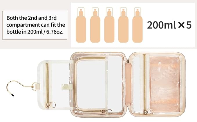 CUBETASTIC Clear Makeup Bags, Travel Make Up Organizer Storage Case, Hanging Toiletry Bag with Zipper Compartment, Small Travel Bag for Toiletries Portable Cosmetic Skincare Pouch with Handle