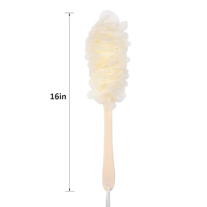 Back Scrubber for Shower, Loofah Long Handle Bath Body Brush, Soft Nylon Mesh Sponge On a Stick for Shower Men Women Kids Elderly, Exfoliating Scrub Cleaning Luffa for All Kinds of Skin(White)