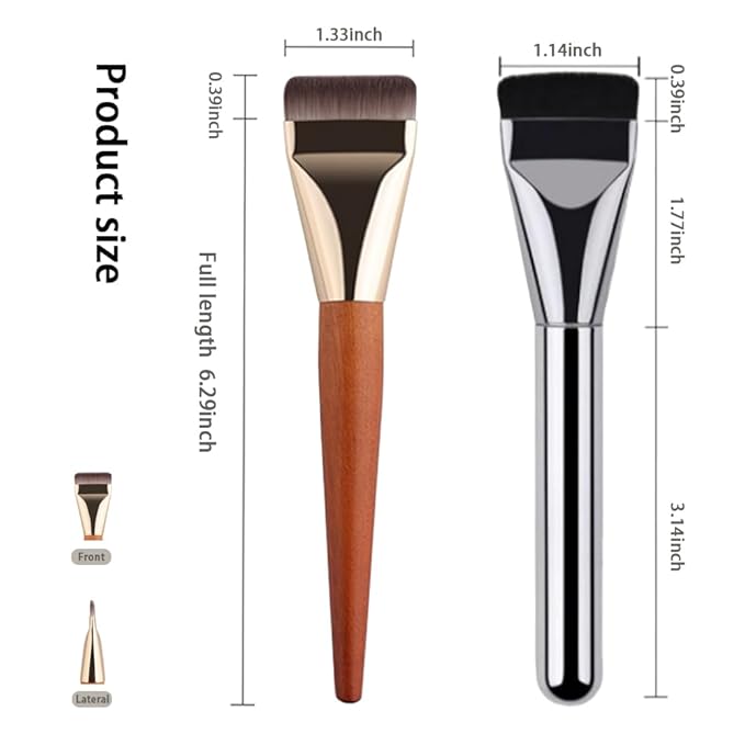 2 Count Flat Foundation Brush for Liquid makeup, Ultra Thin Face Makeup Flat Brush, Makeup Brush for Blending Mask Cream, Base Brush Tools( Orange & Silver)