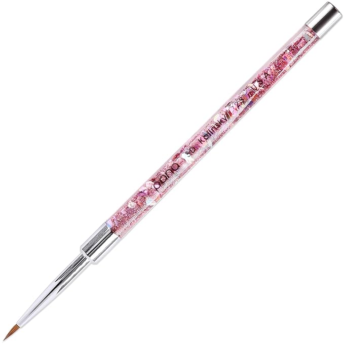 PANA 3D Kolinsky Nail Art Brush - Pink Glitter Handle, Size 2 - Acrylic Nail Art Sculpture Brush for Manicures Pedicure Salon Professional or Beginner