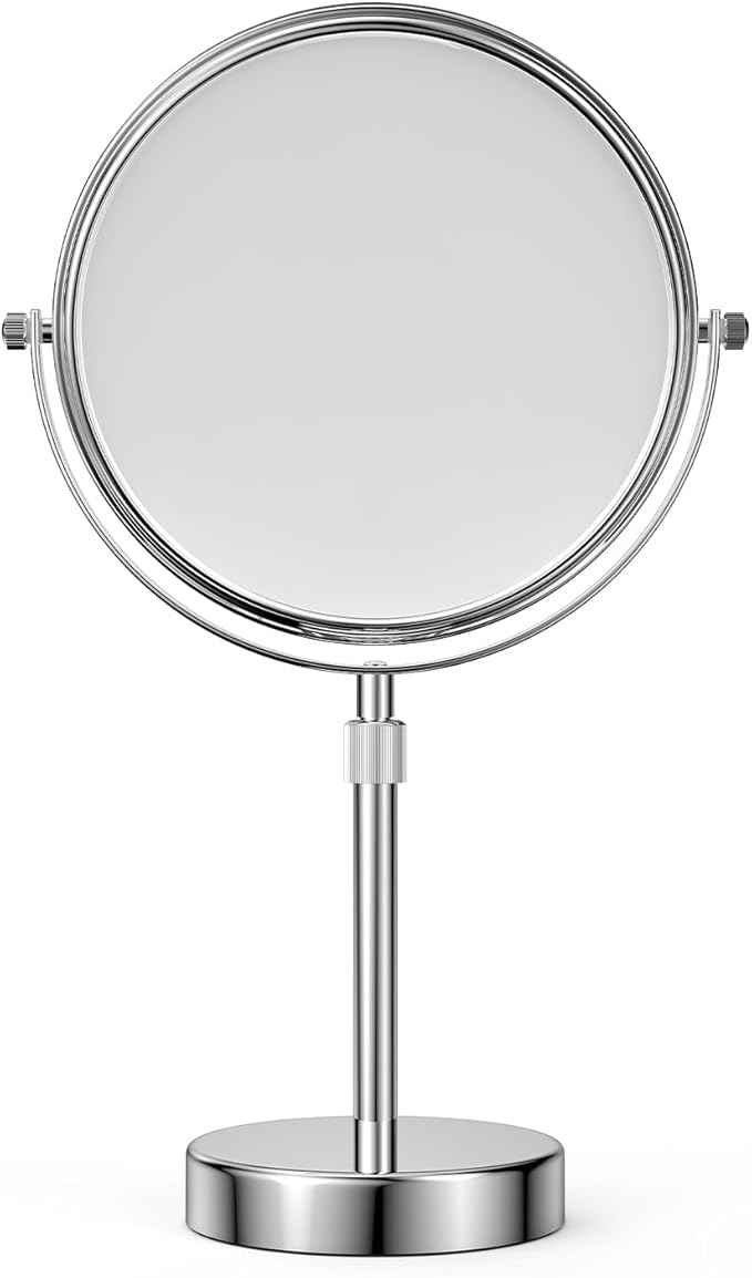 Nicesail Makeup Mirror Tabletop 8 Inch Double-Sided with 7X Magnification, Magnifying Mirror with Pedestal for Shaving Mirror, Height Adjustable for Make up Vainity Table, Chrome Finish (8 Inch, 7X)