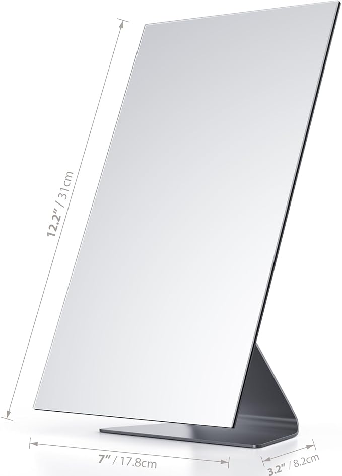 Rectangular Makeup Mirror, 12 Inch Metal Desk Mirror, Table Mirror with Stand, Vanity Mirror for Counter, Bedroom, Bathroom, Dorm