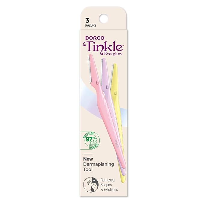 Tinkle Everglow Dermaplane Razor (3 ct), Eyebrow Razor & Face Razors for Women, Peach Fuzz Remover, Dermaplaning Tool, Stainless Steel Blades