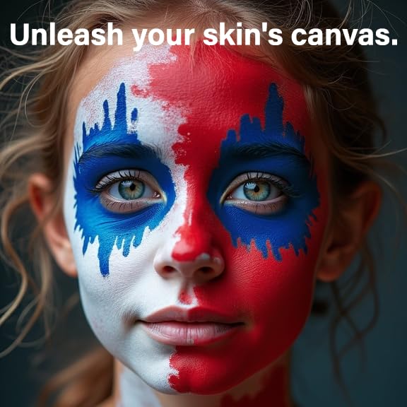 4 Colors Face Body Paint, 1.01 fl oz/PC Water Based Body Paint for Adults & Kids, Washable Face Paint Kit with Sponges, Face Painting for Halloween Clown Vampire Makeup, USA Flag/Sports Event Makeup