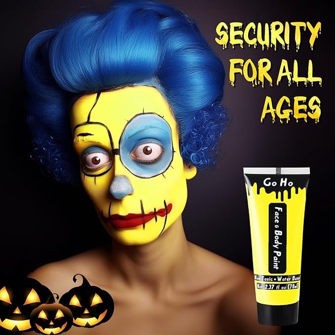 Go Ho Yellow Face Body Paint Washable(2.37oz/pc),Water Based Cream Full Yellow Body Paint for SFX Cosplay Costumes Festivals Halloween Makeup