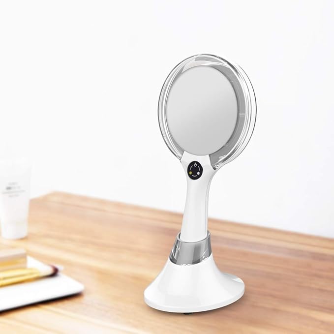 Starlite Handheld Rechargeable Lighted Makeup Mirror with Stand, 1X/5X Magnification, Dual Sided & Vanity Mirror with Bright and Warm Light, Cordless Rechargeable Mirror (White Colour)