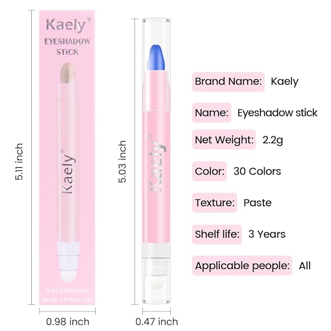 Kaely 2in1 Cream Eye Shadow Brightener Sticks for Eyes, Pencil Eyeshadow Applicator Stick Waterproof Pigmented, Eye Shadow Palette Highlighter Makeup, sombras para ojos, 13 Royal Blue Shimmer