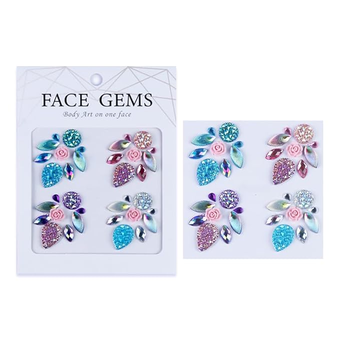 Facial Jewels Stickers, Makeup Accessories, Reusable Rhinestone Gems for Face Decoration, Stage Makeup, Party Glam (Face Gems(021))