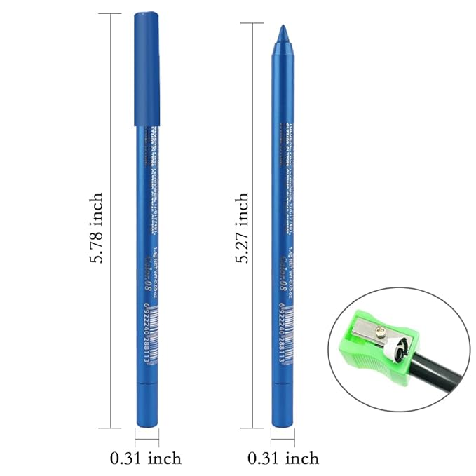Kaely Gel Eyeliner Pencil for Women, Deep Sea Blue Eye Liner Waterproof Smudge Proof with Sharpener, Waterline Eye Makeup Liners, delineador de ojos contra el agua, Vegan & Cruelty-Free, 08