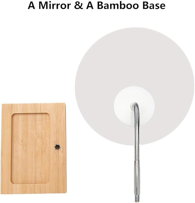 YEAKE Flexible Gooseneck Bamboo Vanity Makeup Mirror,360°Rotation 8" Large Frameless Vanity Mirror Folding Portable Table Desk Mirror with Stand Bathroom Shaving Make Up Mirrors Round