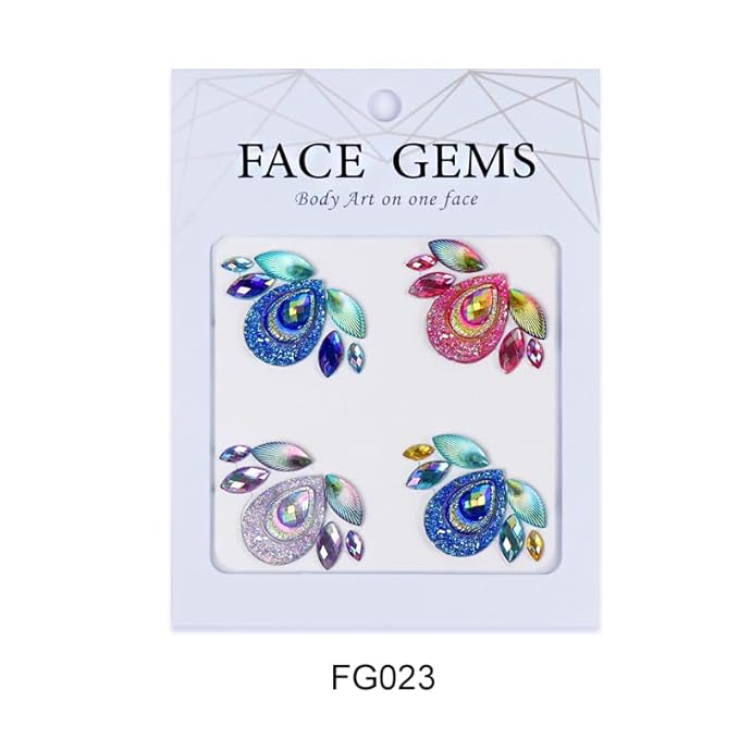 Facial Jewels Stickers, Makeup Accessories, Reusable Rhinestone Gems for Face Decoration, Stage Makeup, Party Glam (Face Gems(023))