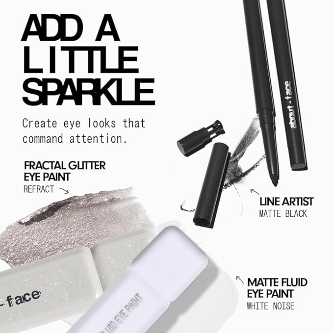 about-face Fractal Glitter Eye Paint Refract – Smudge-Proof, Long-Lasting Liquid Eyeshadow – Intense Sparkle with Mousse Texture – Vegan, Cruelty-Free – 0.13oz (Soft Silver)