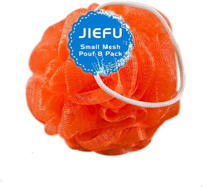 Bath Sponges, Small Size Colorful Shower Sponges Exfoliating Mesh Pouf Bath Ball Body Scrubber for Kids Pack of 8