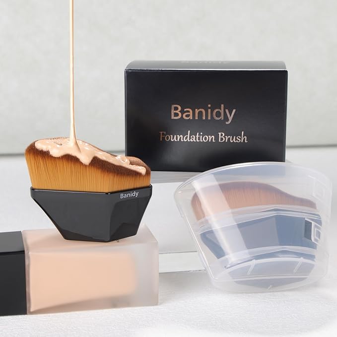 Premium Foundation Brush, Beauty Blender Brushes for Blending Liquid Hexagon Face Blush Liquid Powder Foundation Brush with Protective Case
