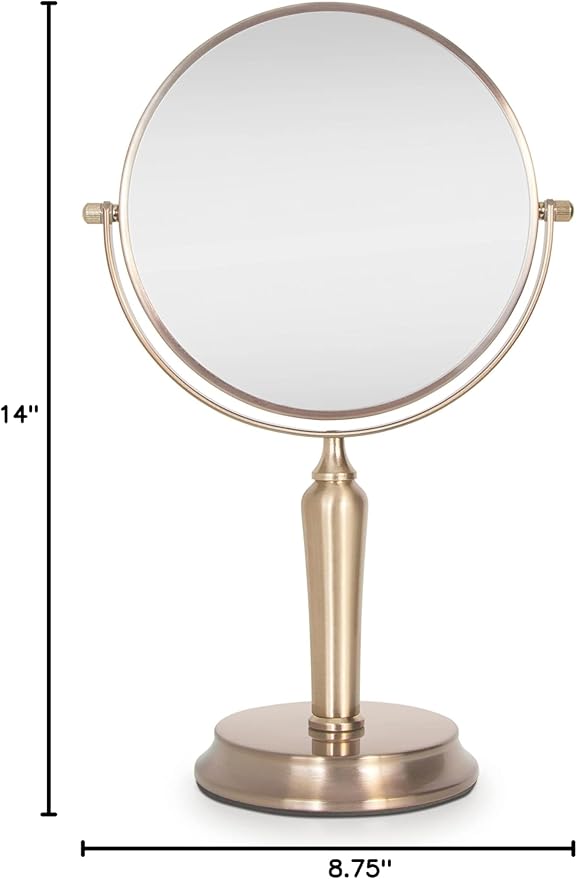 Zadro Anaheim 8.75” Round Non-Lighted Makeup Mirror 5X 1X Magnifying Makeup Mirrors Rotating Head Makeup Mirror for Desk