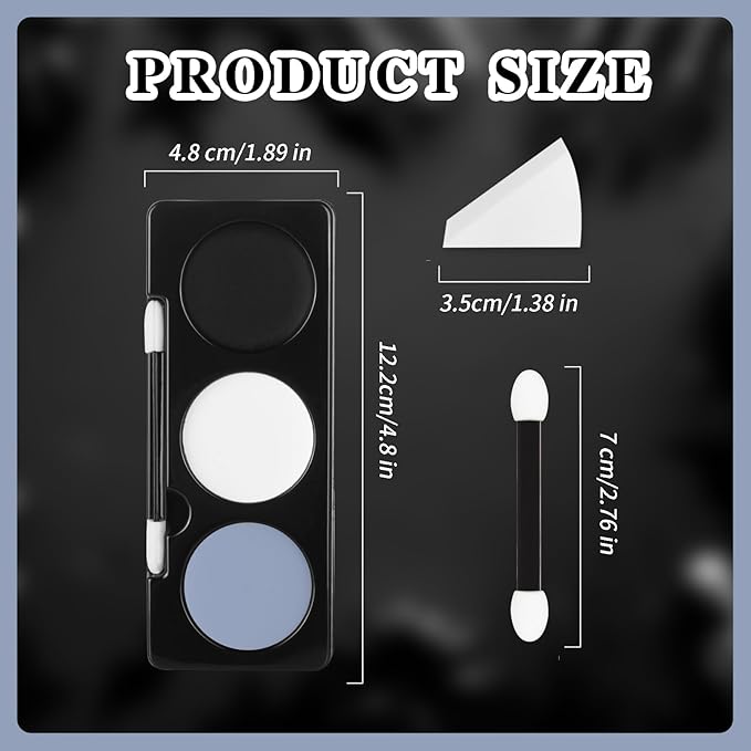 Black White Light Grey Face Paint + 3PCS Sponge + Brush,3 Colors Gray Body Paint for Zombie Skeleton Skull Vampire,Halloween SFX Makeup Kit,Eye Black for Baseball/Softball/Football,21g