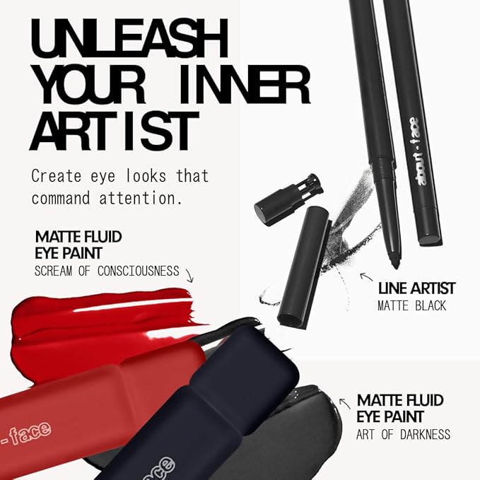 about-face Matte Fluid Eye Paint Art of Darkness – High-Pigment Liquid Eyeshadow, Long-Lasting, No-Budge Matte Finish, Vegan & Cruelty-Free (Matte Black)