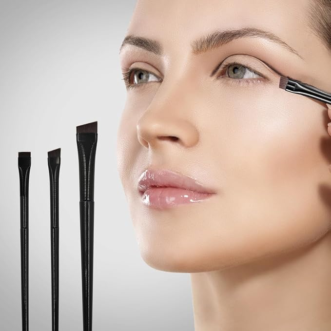 15 Pcs Eye-liner Brush Set, 3 Styles Fine Angled Eye Liner Brushes, Eyebrow Concealer Brush, Ultra Thin Slanted Flat Angled Precision Eyebrow Makeup Brush for Beauty Cosmetic Tool, Black
