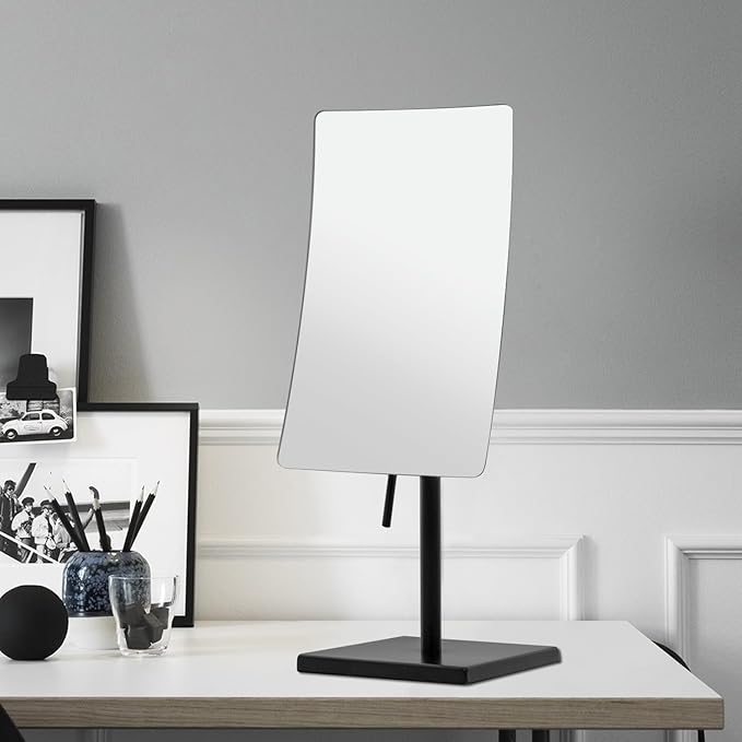 DOWRY 5X Tabletop Magnifying Makeup Mirror Adjustable Rectangular Vanity Mirror for Bedroom 304 Stainless Steel Matte Black