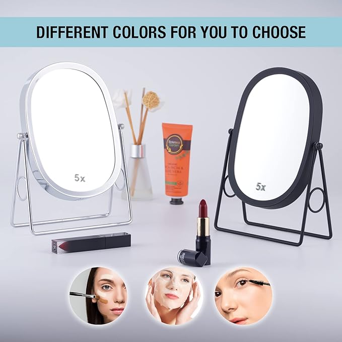 JOYOEIKON Classic Dual Sided 5X and 1X Magnifying Makeup Mirror and Tabletop Standing 360° Rotation Vanity Mirror,Desktop Cosmetic Mirror (Matt Black)