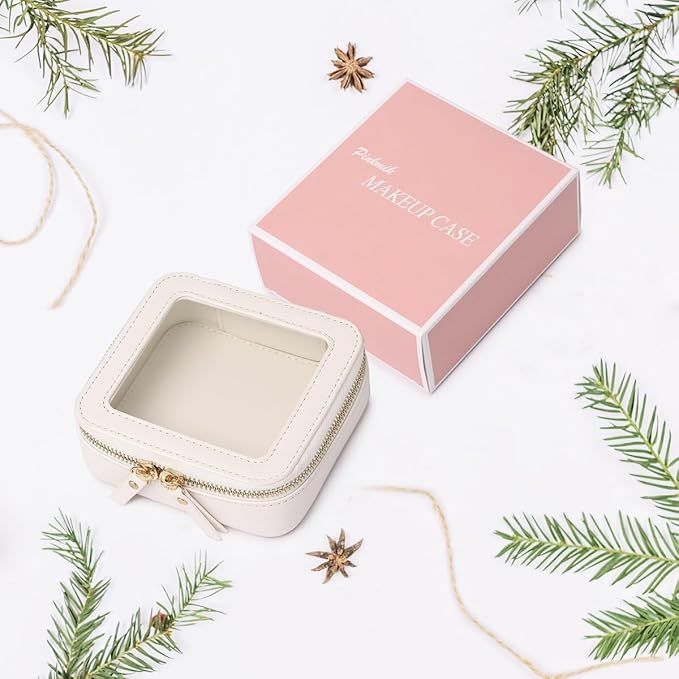 Pinkmik Small Makeup Bag Mini Clear Cosmetic Makeup Case & Toiletry Bag with Zipper Women's Purse Organizer & Car Essentials (White, MINI)