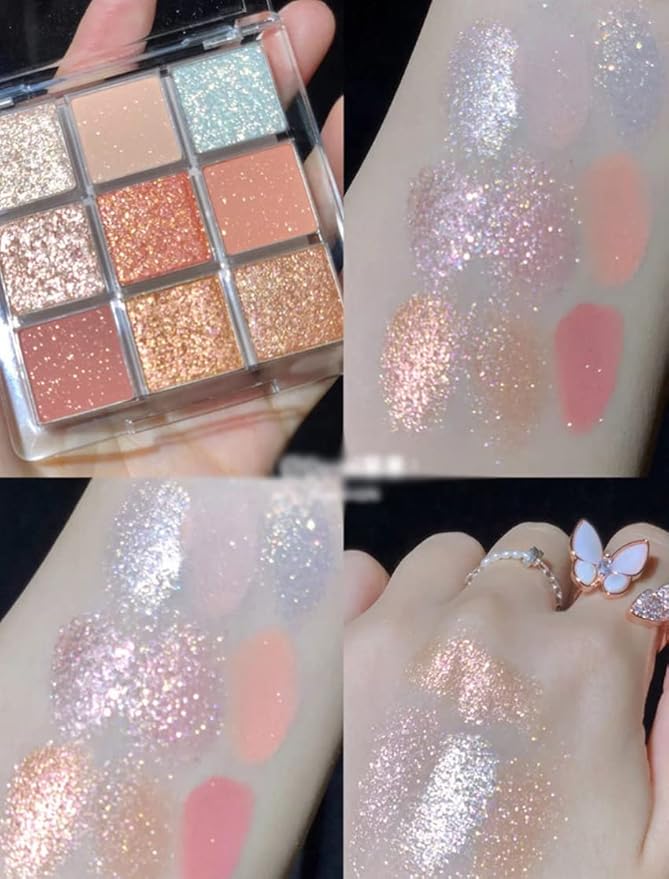 Kayswang 9 colors glitter eyeshadow palette makeup palette matte high pigment color cream texture natural eye shadow powder eye shadow palette in autumn and winter long lasting (gold+purple)
