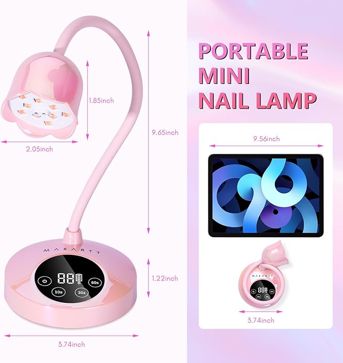 Makartt UV LED Nail Lamp - Mini UV Light for Gel Nails Polish Fast Curing Goosenecks Lamp 30W Rechargeable LED Nail Light Nail Dryer with 4 Timers & Auto Sensor for Salon Home DIY Use