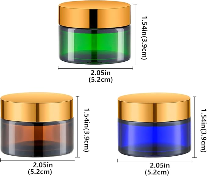 1 Oz Green Round Glass Jars with Gold Lid, Empty Glass Containers with Inner Liners, Refillable Cosmetic Vials for Cream, Lotion, Ointment (12 PCS)
