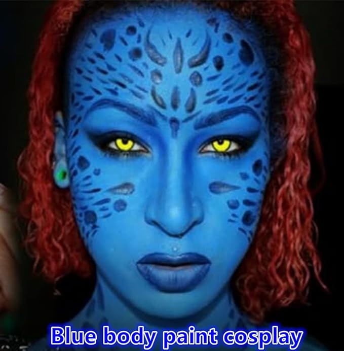 Go Ho Royal Blue Face Paint Washable,Water Based Cream Blue Face Body Paint,Halloween Cosplay SFX Smurf Mystique Avatar Clown Makeup,Highly Pigmented,Smooth and Safe for Skin