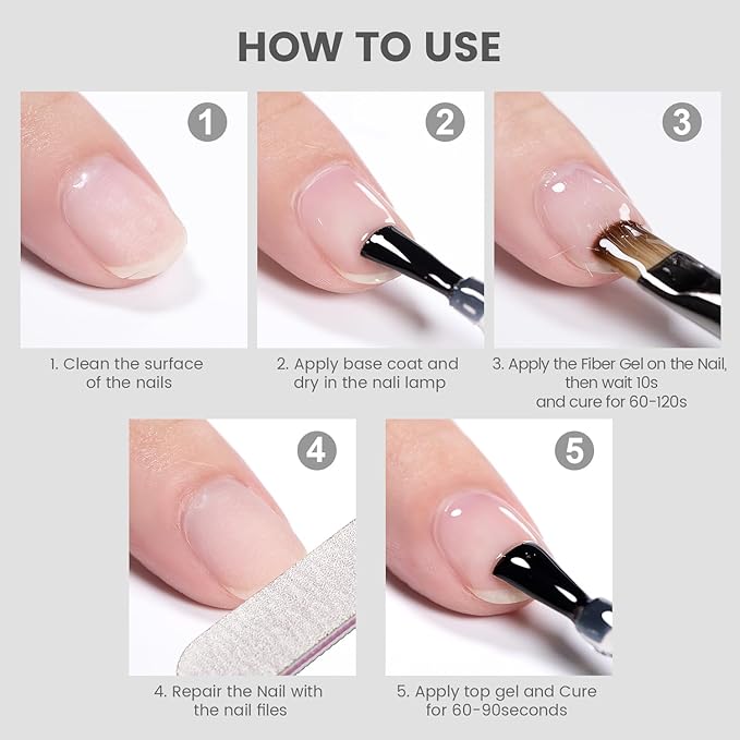 RARJSM Clear Glass Fiber Nail Repair Gel Polish for Broken Damaged Nails Strengthener Gel Base Coat Transparent Building Glass Extension Gelpolish Soak Off UV LED Curing Requires Salon Home 8ml