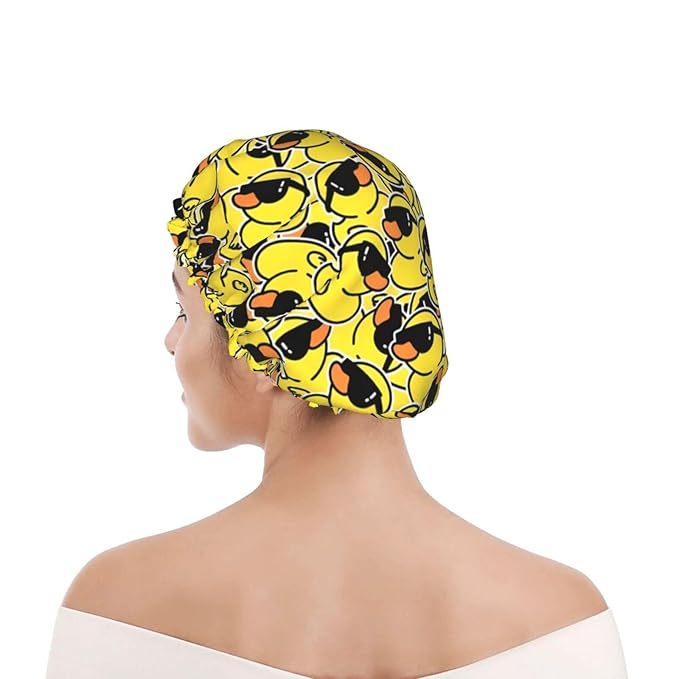 Cute Ducks Shower Cap For Women Reusable Waterproof Double Layers Bath Cap Hair Protection Elastic Ladies Spa Salon Shower Hat