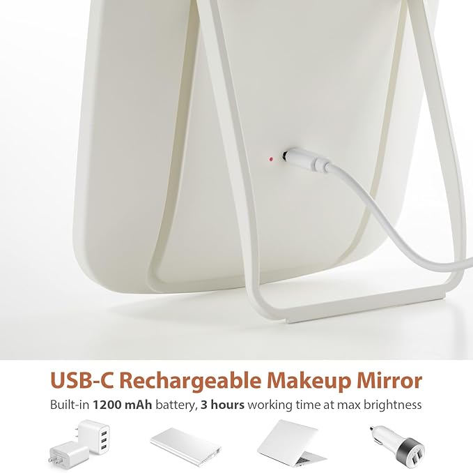 Rechargeable Makeup Mirror with Lights, Portable Travel Lighted Vanity Mirror, Dimmable Touch Screen Tabletop LED Make up Mirror