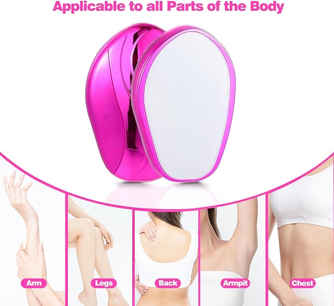 Crystal Hair Eraser for Women and Men, Reusable Crystal Hair Remover Painless Exfoliation Hair Removal Tool for Back Arms Legs (Rose)