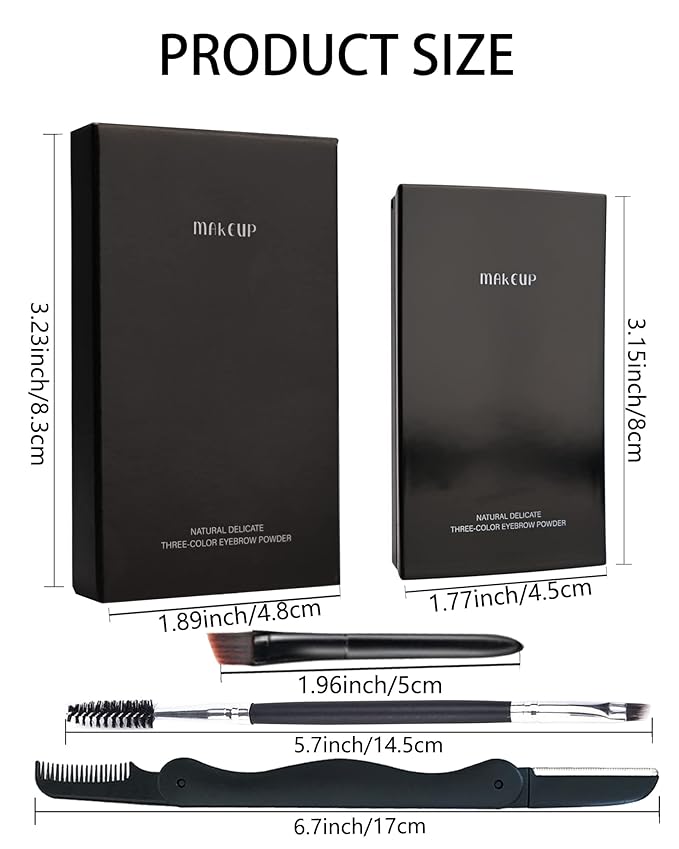 Eyebrow Powder Makeup Kit-3 Colors Eye Brow Powder Palette Long-Lasting Waterproof, Grey Brown Series Brow Filler, Fill & Sculpt Full Eyebrows for Women, With Mirror, Brow Brush & Razor-Set 03