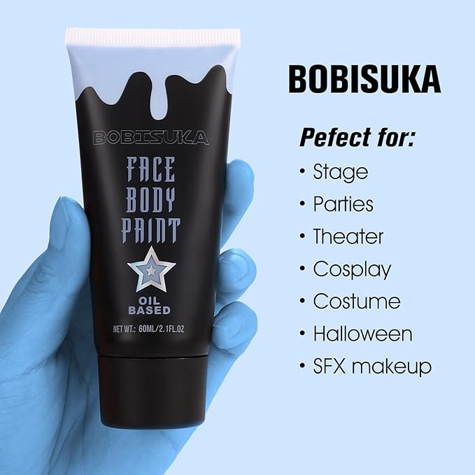 Light Blue Face Body Paint, Oil-based Face Painting Kit for Kids Adlut, Facepaint for Halloween Dead Bride Ice Queen Costume, Cosplay, Parties, Stage, Theater, SFX Special Effect Makeup(2.1 Fl.oz)